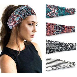Boho Headband Women Wide Hair Band Boho Elastic Sports Headwear Yoga Hair Band